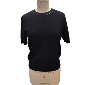 Elegant Black Women's Top with Embellished Neckline